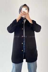 Modalamelif Kapak Cepli Oversize Gömlek Siyah