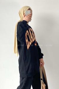 Modalamelif Bisiklet Yaka LONGBEACH  Yazı Baskılı Sweat Siyah