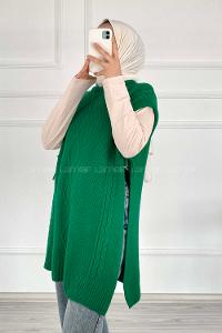 Green Shirt Collar Sleeveless Arm Without Accessories Combed Fabric Unprinted Vest