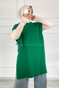 Green Shirt Collar Sleeveless Arm Without Accessories Combed Fabric Unprinted Vest