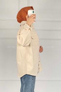 Modalamelif Önü Çıtçıt  Düğmeli Armalı Kot Ceket Taş Rengi