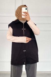 Black Shirt Collar Zero Arm Without Accessories Cotton Unprinted Vest