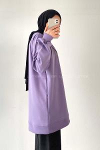 Modalamelif Bisiklet Yaka Püsküllü Kapitone Sweat Mor