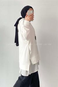 Modalamelif Etek Ucu Garnili Kapüşon Detaylı Yırtmaçlı Anabelle Sweat Beyaz