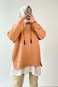 Modalamelif Etek Ucu Garnili Kapüşon Detaylı Yırtmaçlı Anabelle Sweat Sütlükahve