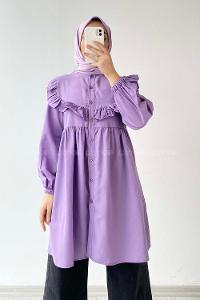 Modalamelif Hakim Yaka Fırfırlı Tunik Eflatun