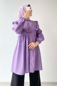 Modalamelif Hakim Yaka Fırfırlı Tunik Eflatun