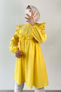 Modalamelif Hakim Yaka Fırfırlı Tunik Sarı