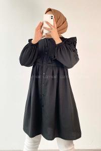 Modalamelif Hakim Yaka Fırfırlı Tunik Siyah