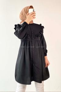Modalamelif Hakim Yaka Fırfırlı Tunik Siyah