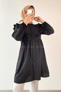 Modalamelif Hakim Yaka Fırfırlı Tunik Siyah