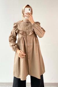 Modalamelif Hakim Yaka Fırfırlı Tunik Sütlü Kahve