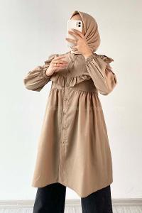 Modalamelif Hakim Yaka Fırfırlı Tunik Sütlü Kahve