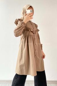 Modalamelif Hakim Yaka Fırfırlı Tunik Sütlü Kahve