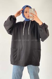 Modalamelif Kapüşonlu Salaş Çift Cepli Sweat Siyah