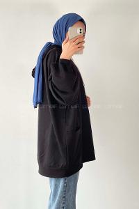 Modalamelif Kapüşonlu Salaş Çift Cepli Sweat Siyah