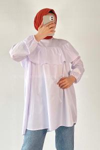 Modalamelif Kol Lastikli Önü Fırfırlı Tunik Ekru