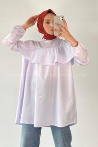 Modalamelif Kol Lastikli Önü Fırfırlı Tunik Ekru