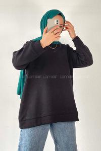Modalamelif Kol Ve Etek Ucu Manşetli 3 İplik Sweat Siyah