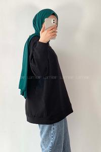 Modalamelif Kol Ve Etek Ucu Manşetli 3 İplik Sweat Siyah