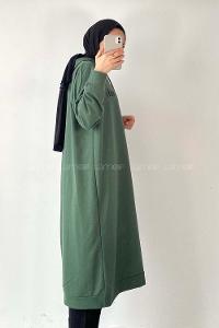 Modalamelif Sun Day Club Yazı Baskılı Kapüşonlu Tunik Pastel Yeşili