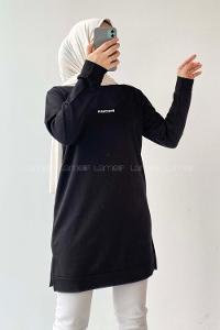 Modalamelif Wısconsın Yazı Baskılı Yırtmaçlı Tunik Siyah