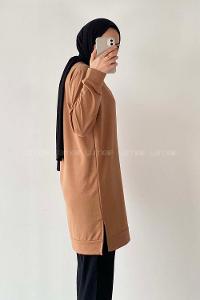 Modalamelif Wısconsın Yazı Baskılı Yırtmaçlı Tunik Sütlükahve