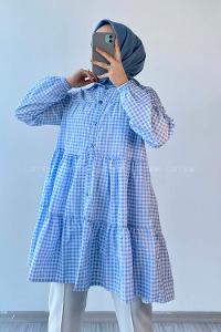 Modalamelif Ekose Fırfırlı Gömlek Açık Mavi