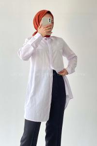 Modalamelif Gizli Düğme Detaylı Poplin Gömlek Beyaz