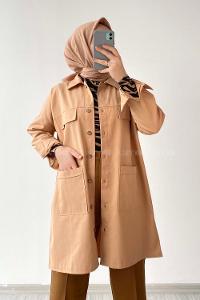 Modalamelif  Körük Cepli Oversize Gömlek Camel