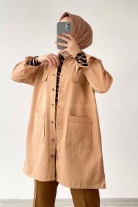 Modalamelif  Körük Cepli Oversize Gömlek Camel