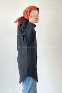 Modalamelif Önü Boydan  Düğmeli Boyfriend Gömlek Siyah