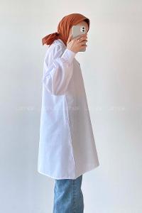 Modalamelif Önü Düğmeli Balon Kol Gömlek Beyaz