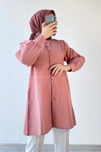 Modalamelif Önü Düğmeli Balon Kol Gömlek Gül