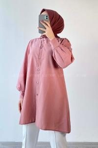 Modalamelif Önü Düğmeli Balon Kol Gömlek Gül