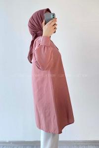 Modalamelif Önü Düğmeli Balon Kol Gömlek Gül