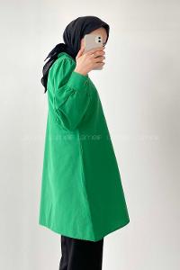 Modalamelif Önü Düğmeli Balon Kol Gömlek Yeşil