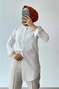 Modalamelif Oversize Kol Katlamalı Gömlek Beyaz