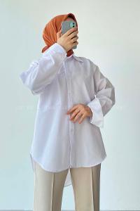 Modalamelif Oversize Tek Cepli Asimetrik Kesim Gömlek Beyaz