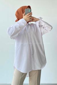 Modalamelif Oversize Tek Cepli Asimetrik Kesim Gömlek Beyaz