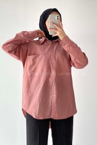 Modalamelif Oversize Tek Cepli Asimetrik Kesim Gömlek Gül