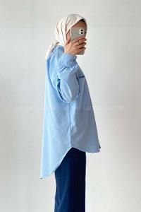 Modalamelif Oversize Tek Cepli Asimetrik Kesim Gömlek Mavi