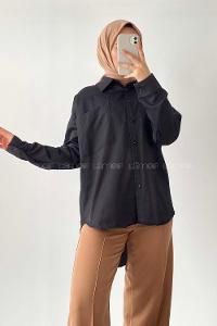 Modalamelif Oversize Tek Cepli Asimetrik Kesim Gömlek Siyah