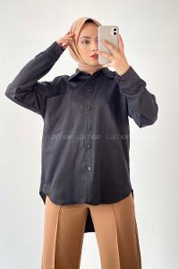 Modalamelif Oversize Tek Cepli Asimetrik Kesim Gömlek Siyah