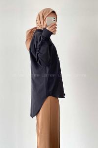 Modalamelif Oversize Tek Cepli Asimetrik Kesim Gömlek Siyah