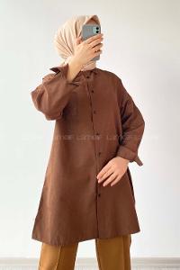 Modalamelif Tek Cep Detaylı Dakron Gömlek Acıkahve