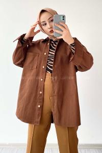 Bitter Brown Shirt Collar Long Arm Cotton Fabric Unprinted Shirt