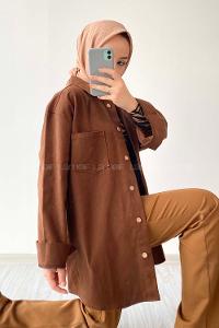 Bitter Brown Shirt Collar Long Arm Cotton Fabric Unprinted Shirt