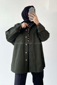 Army Green Shirt Collar Long Arm Cotton Fabric Unprinted Shirt