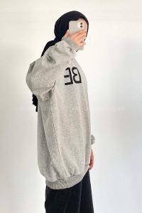 Modalamelif Bisiklet Yaka BE Yazılı Sweatshirt Gri